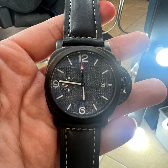 Black Leather Strap Watch with Textured Dial - Picture 1 of 1